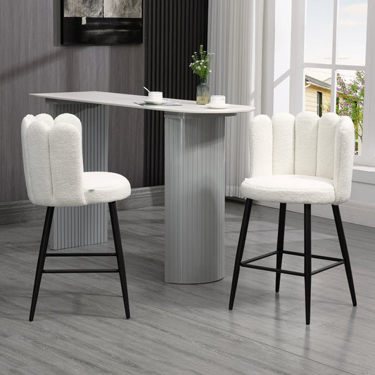 Faux Cashmere Bar Stools, Set of 2, Counter Height, 20.5"x19.7"x36.6", Cream Bar Stools Cream at Gallery Canada