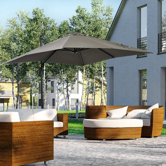 8' x 8' Square Patio Umbrella, 360° Rotation, Aluminum, Light Grey Cantilever Umbrellas Light Grey at Gallery Canada
