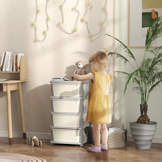 4 Tier Kids Toy Organizer, 4 Plastic Drawers, Cream White Baby & Kids Storage Cream at Gallery Canada
