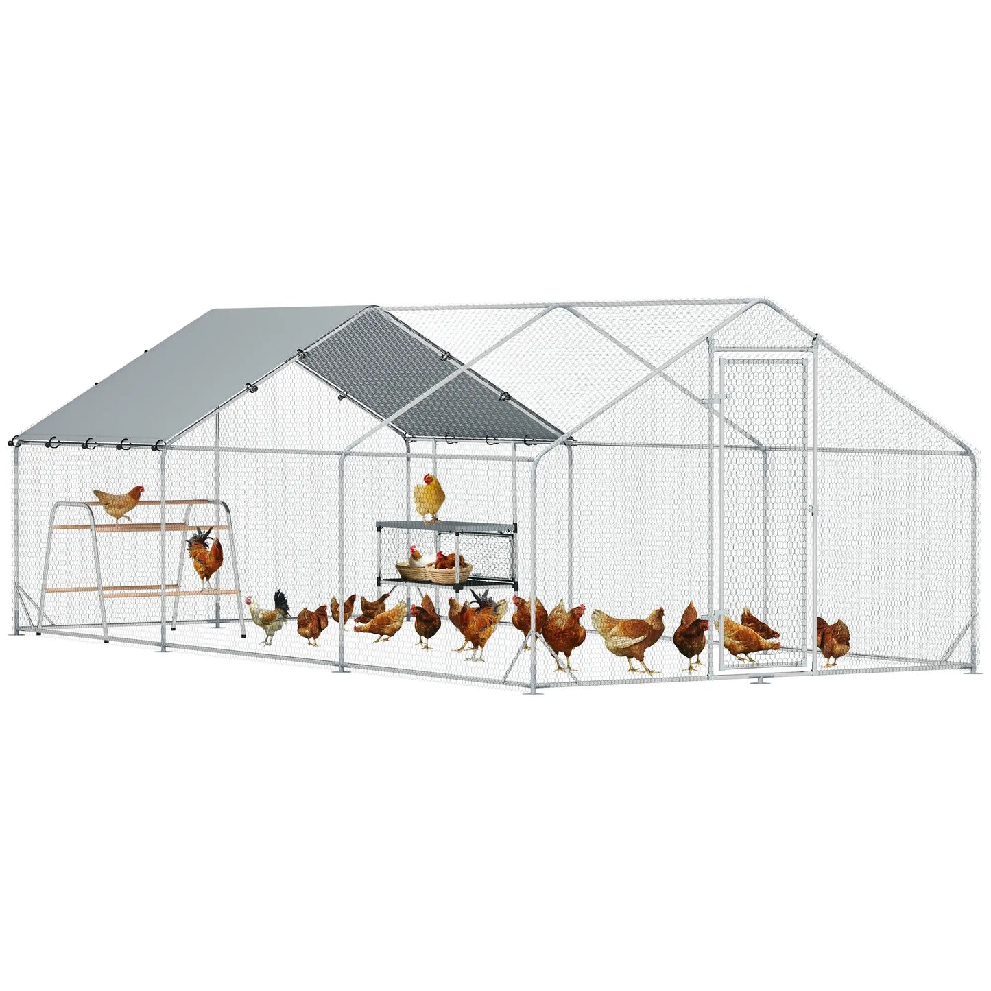 Metal Chicken Coop with Cover, Nesting Box, Roosting Bars, 9.8 x 19.7 x 6.4 ft Chicken Coops at Gallery Canada
