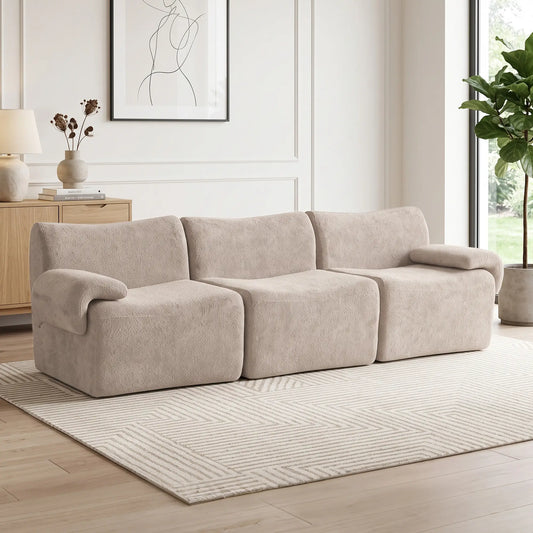 3 Seater Chenille Cloud Sofa, Wide Deep Seat, Beige, Beige 3-Seater Sofas Beige at Gallery Canada