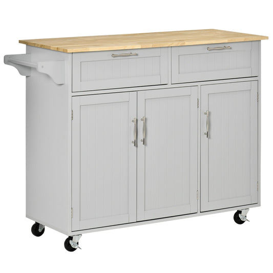 Rolling Kitchen Island, Kitchen Cart on Wheels with 2 Storage Drawers and Cabinets for Dining Room, Grey at Gallery Canada