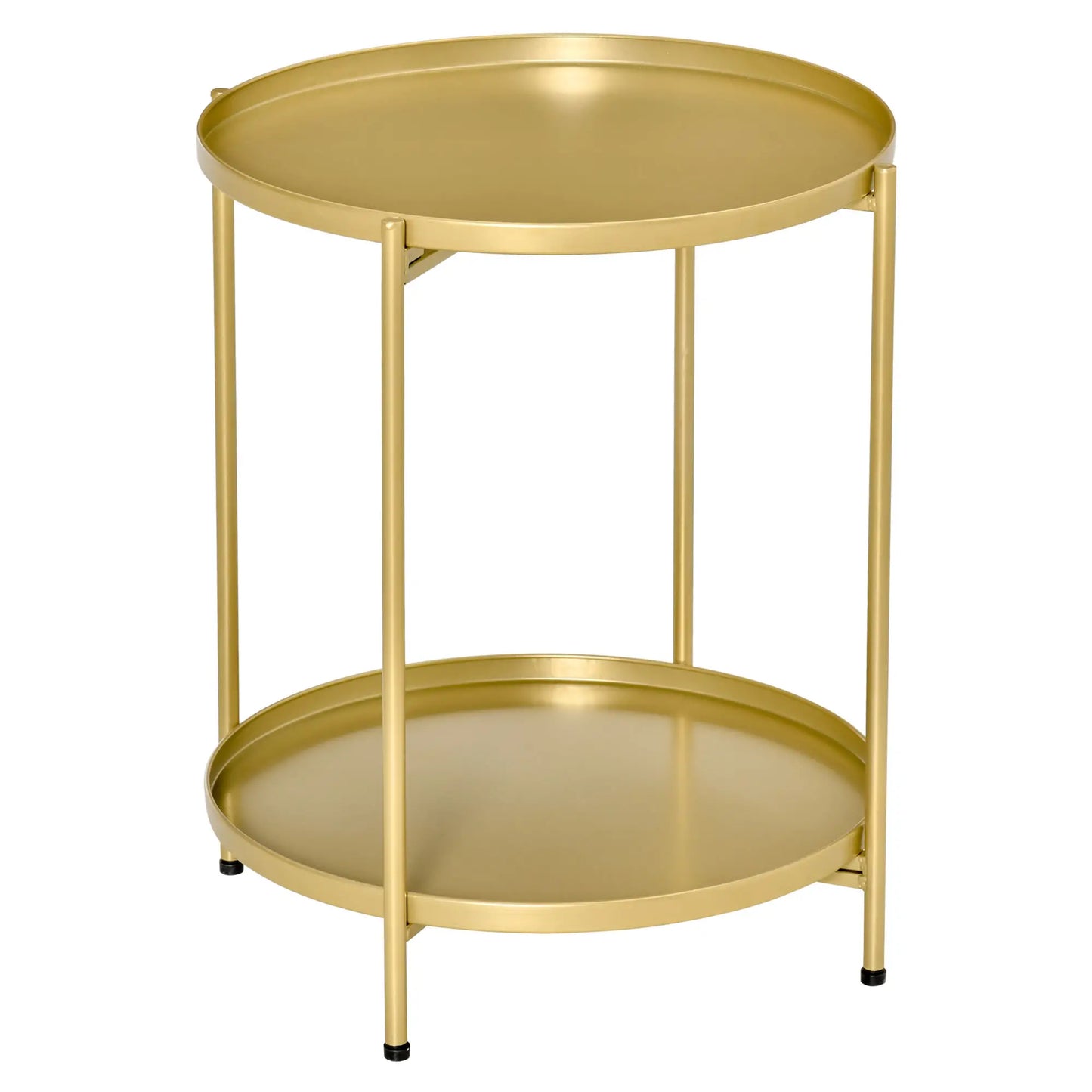 2-Tier Gold Side Table, Round Nightstand, Removable Trays, Folding Metal Frame, Gold Side Tables at Gallery Canada