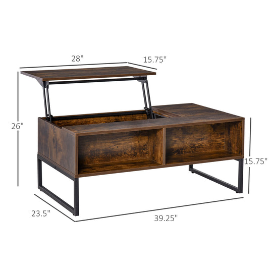 Wood Lift Top Coffee Table with Hidden Storage Compartment, Side Drawer with Metal Frame Design, Lift Tabletop Dining Table for Home, Living Room, Office - Gallery Canada