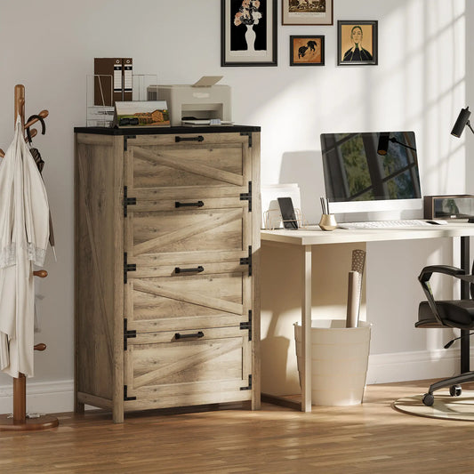 4 Drawer Filing Cabinet, Farmhouse Office Storage, Adjustable Hanging Bars, Letter, A4, Legal Size, Grey Office Cabinets & Cupboards Grey Wash at Gallery Canada