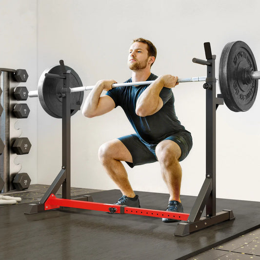 Adjustable Steel Barbell Squat Rack, Bench Press Power Towers Red and Black at Gallery Canada