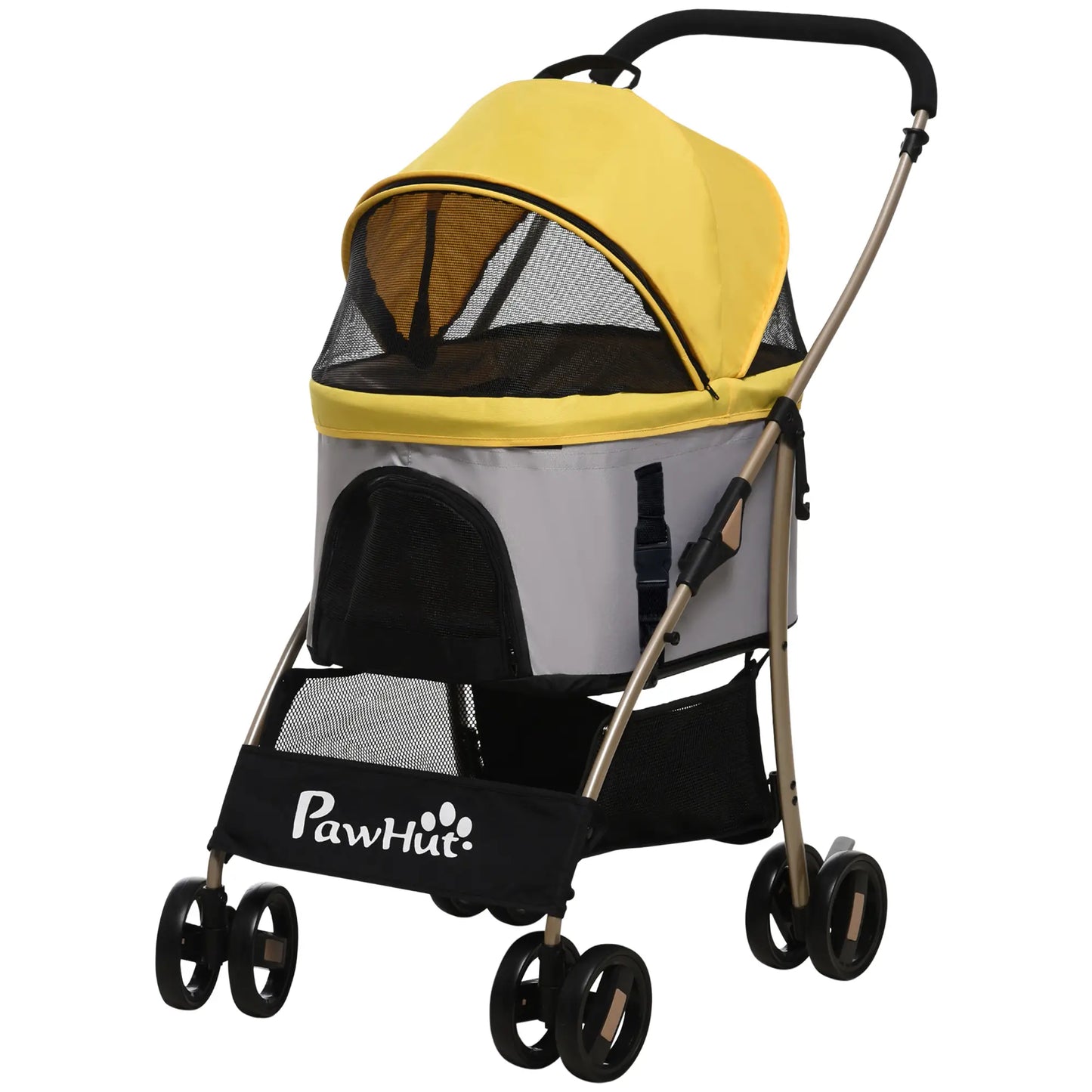 4 Wheels Pet Stroller, Folding Carrier for Small Dogs, Detachable, Yellow Dog Bike Trailers & Strollers at Gallery Canada