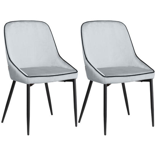 Dining Chairs Set of 2, Upholstered Velvet Kitchen Chairs, Accent Chair with Back, Steel Legs for Living Room,, Grey - Gallery Canada