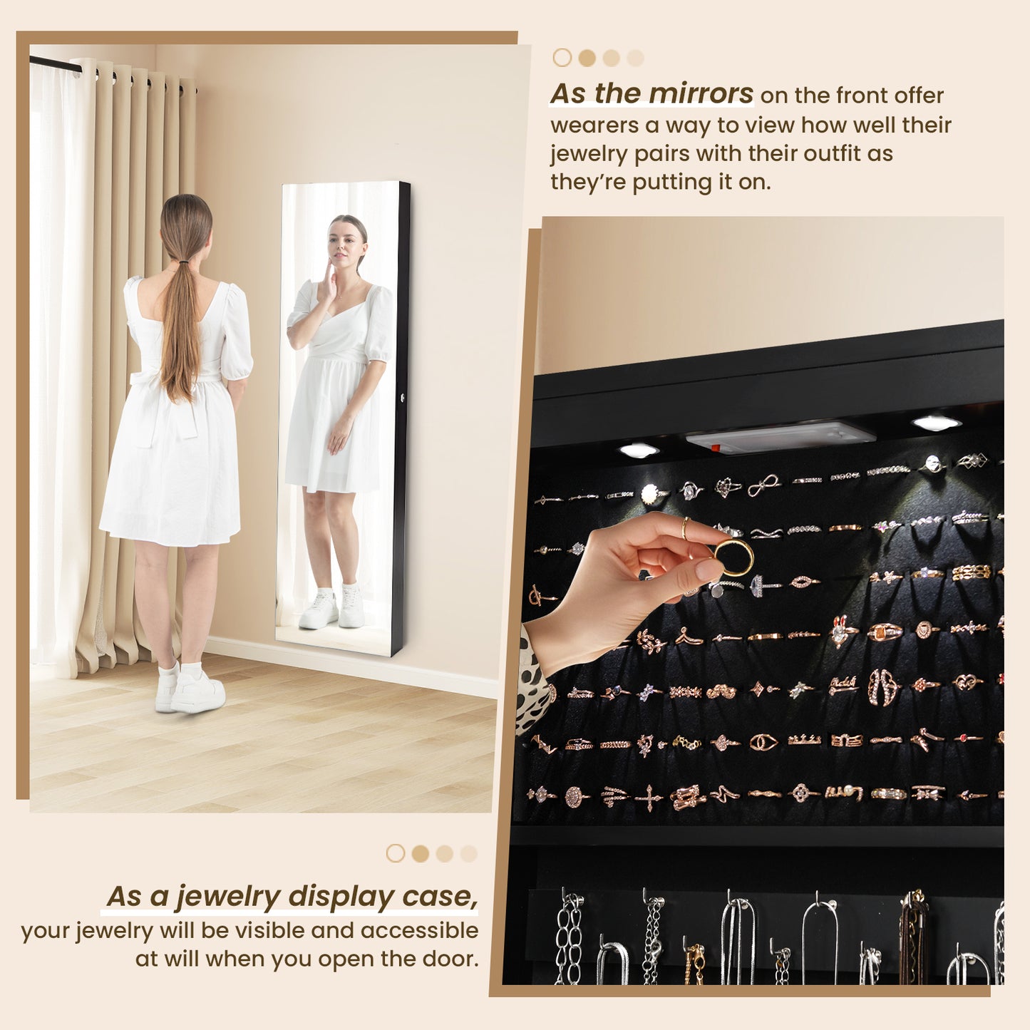 Wall Mounted Jewelry Cabinet With Lights, Black