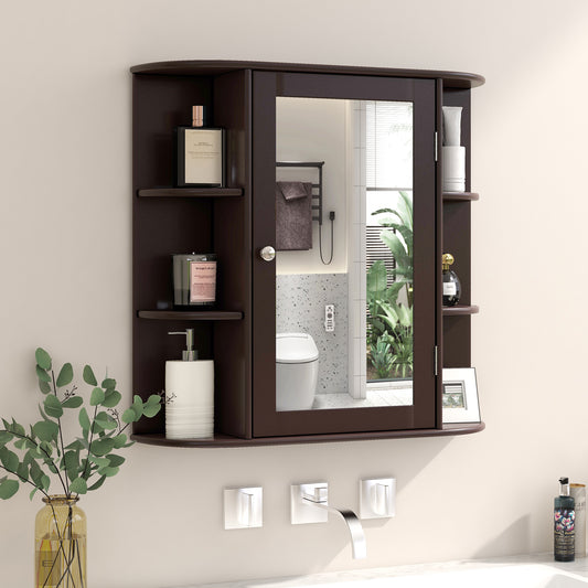 Wall-Mounted Bathroom Mirror Cabinet with Storage Shelves, Brown Wall Cabinets Brown at Gallery Canada
