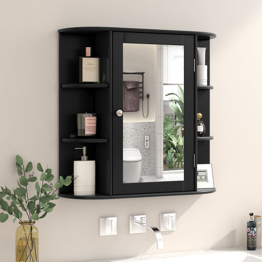 Wall-Mounted Bathroom Mirror Cabinet with Storage Shelves, Black Wall Cabinets Black at Gallery Canada