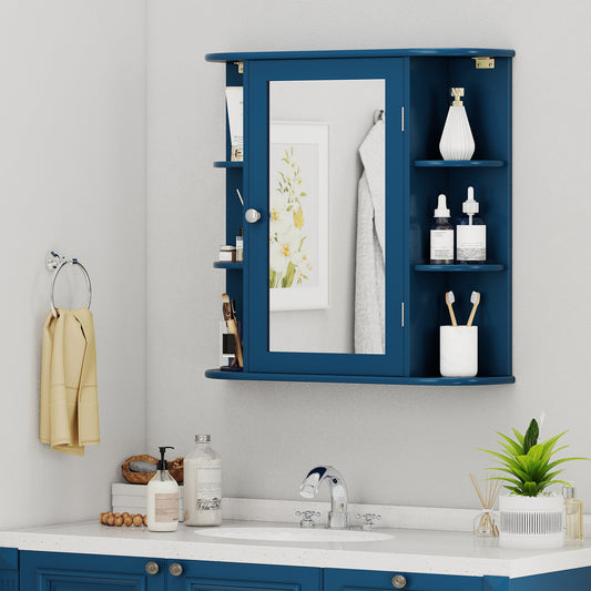 Wall-Mounted Bathroom Mirror Cabinet with Storage Shelves, Blue Wall Cabinets Blue at Gallery Canada
