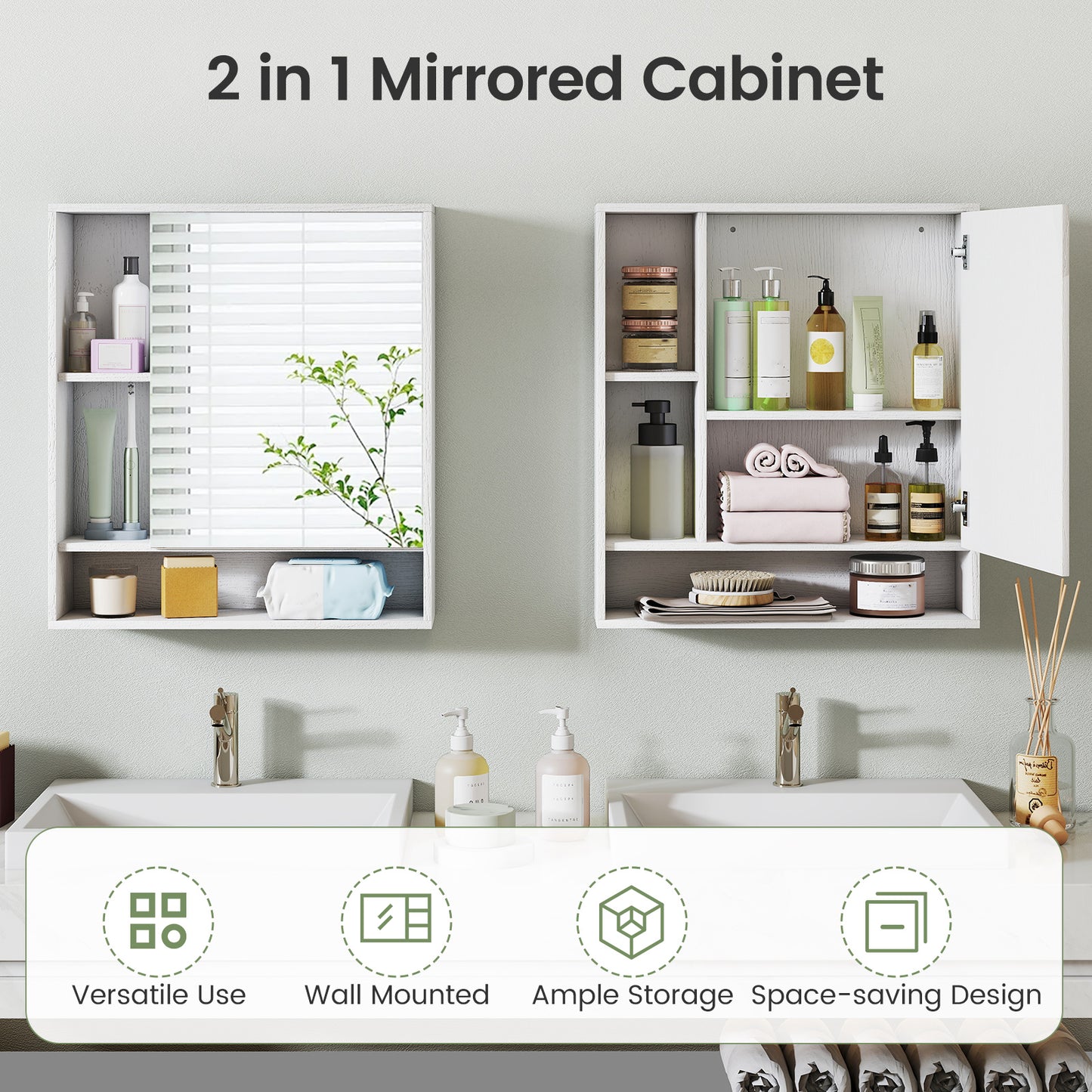 Wall Mounted Bathroom Cabinet, Single Door Mirror, White Wall Cabinets at Gallery Canada