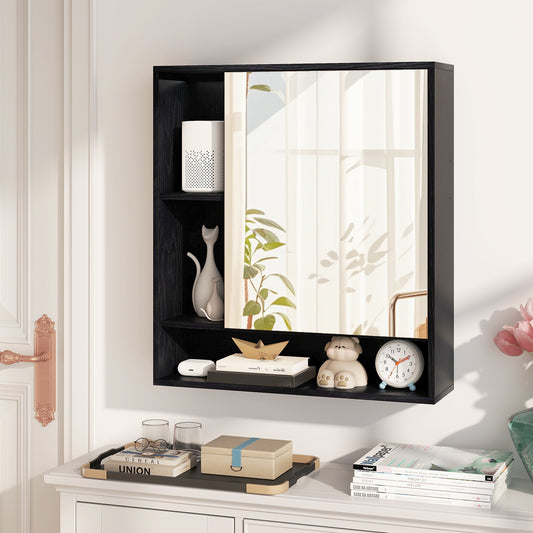 Wall Mounted Bathroom Cabinet With Mirror, Single Door, Black Wall Cabinets Black at Gallery Canada