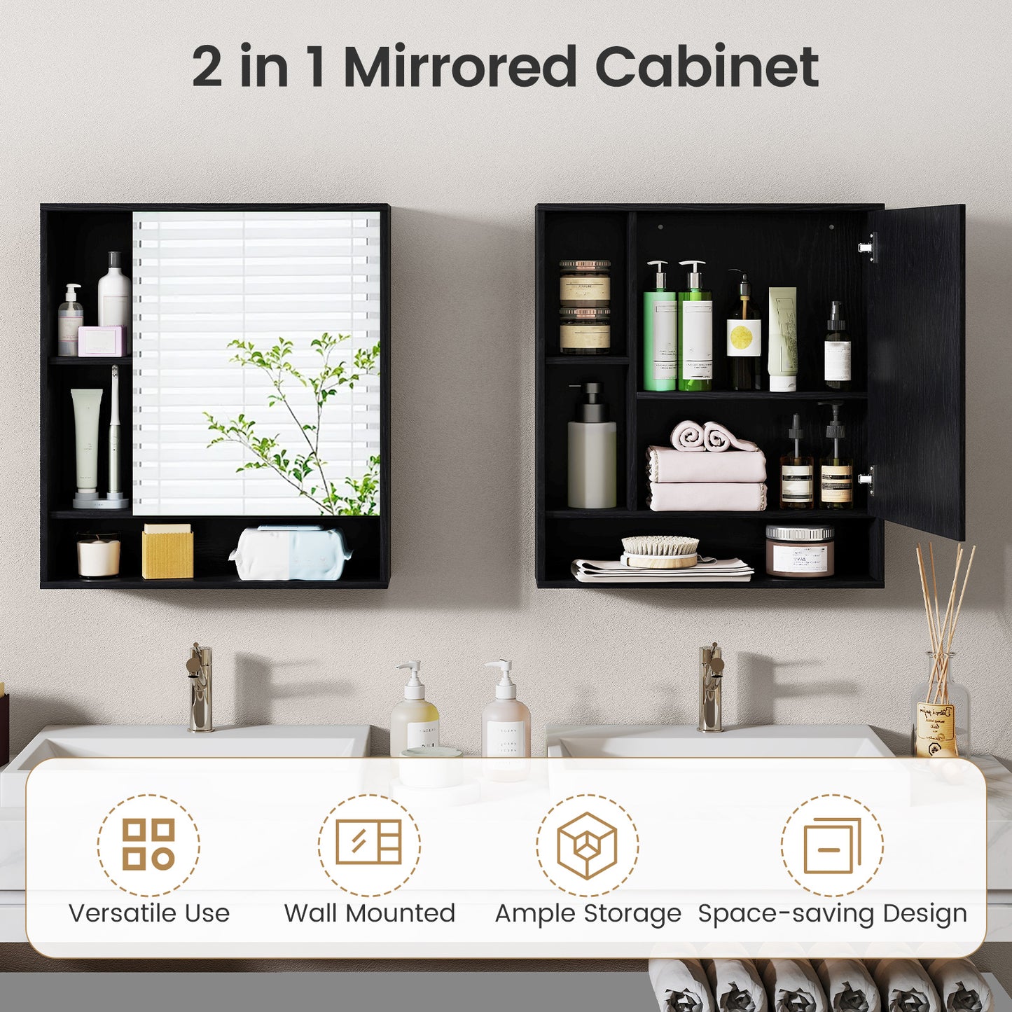 Wall Mounted Bathroom Cabinet With Mirror, Single Door, Black Wall Cabinets at Gallery Canada