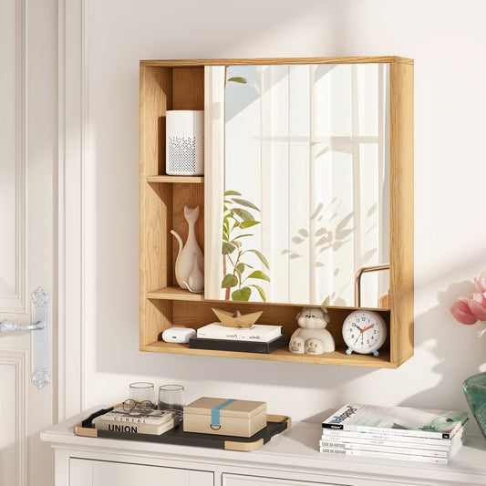 Wall Mounted Bathroom Cabinet With Mirror, Single Door, Natural Wall Cabinets Natural at Gallery Canada
