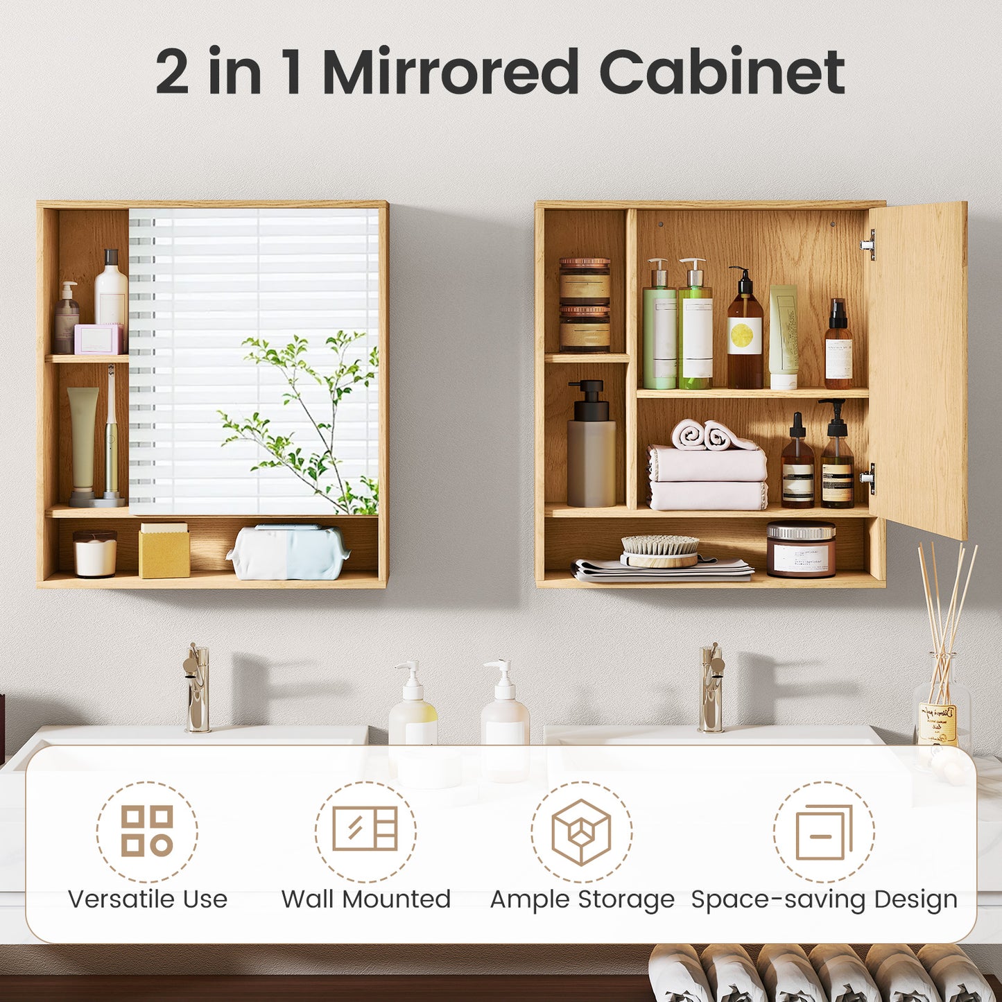 Wall Mounted Bathroom Cabinet With Mirror, Single Door, Natural Wall Cabinets at Gallery Canada