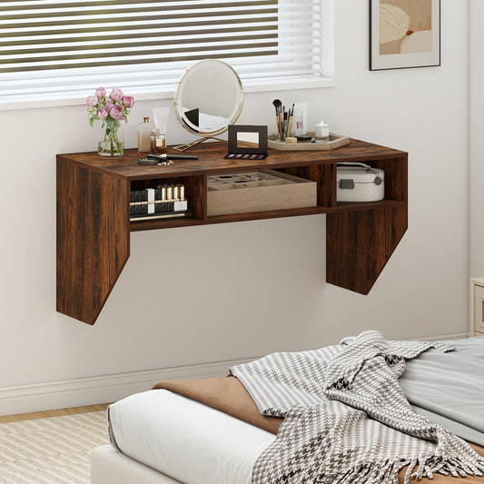 Wall-Mounted Computer Desk Floating Laptop Desk with 3 Storage Compartments, Rustic Brown Computer Desks Rustic Brown at Gallery Canada