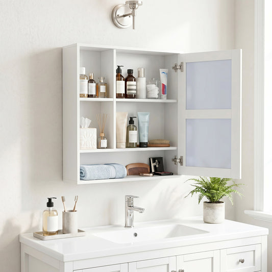 Wall-Mounted Mirror Cabinet, 2 Hidden Shelves, 3 Compartments, White Wall Cabinets White at Gallery Canada