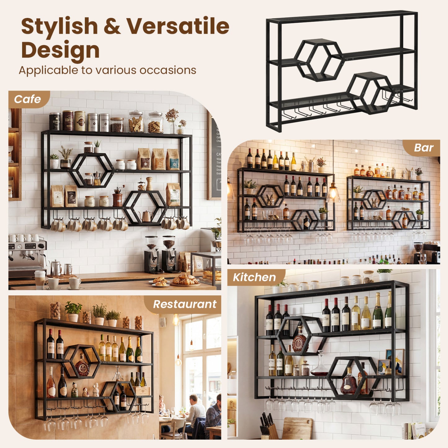 Wall Mounted Wine Rack 47" Large Floating Bar Shelves, Black Wine Racks at Gallery Canada