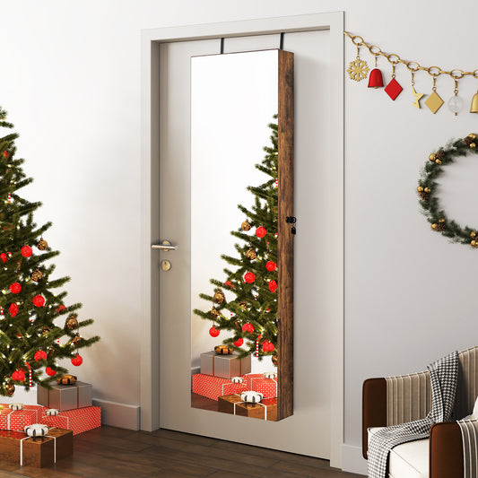 Wall and Door Mounted Mirrored Jewelry Cabinet with Lights, Rustic Brown Jewelry Armoires Rustic Brown at Gallery Canada