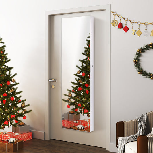 Wall and Door Mounted Mirrored Jewelry Cabinet With Lights, White