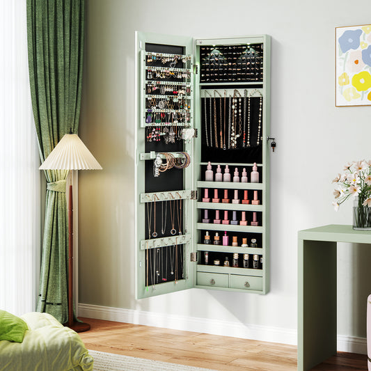 Wall Mounted Jewelry Cabinet With Lights, Green Jewelry Armoires Green at Gallery Canada