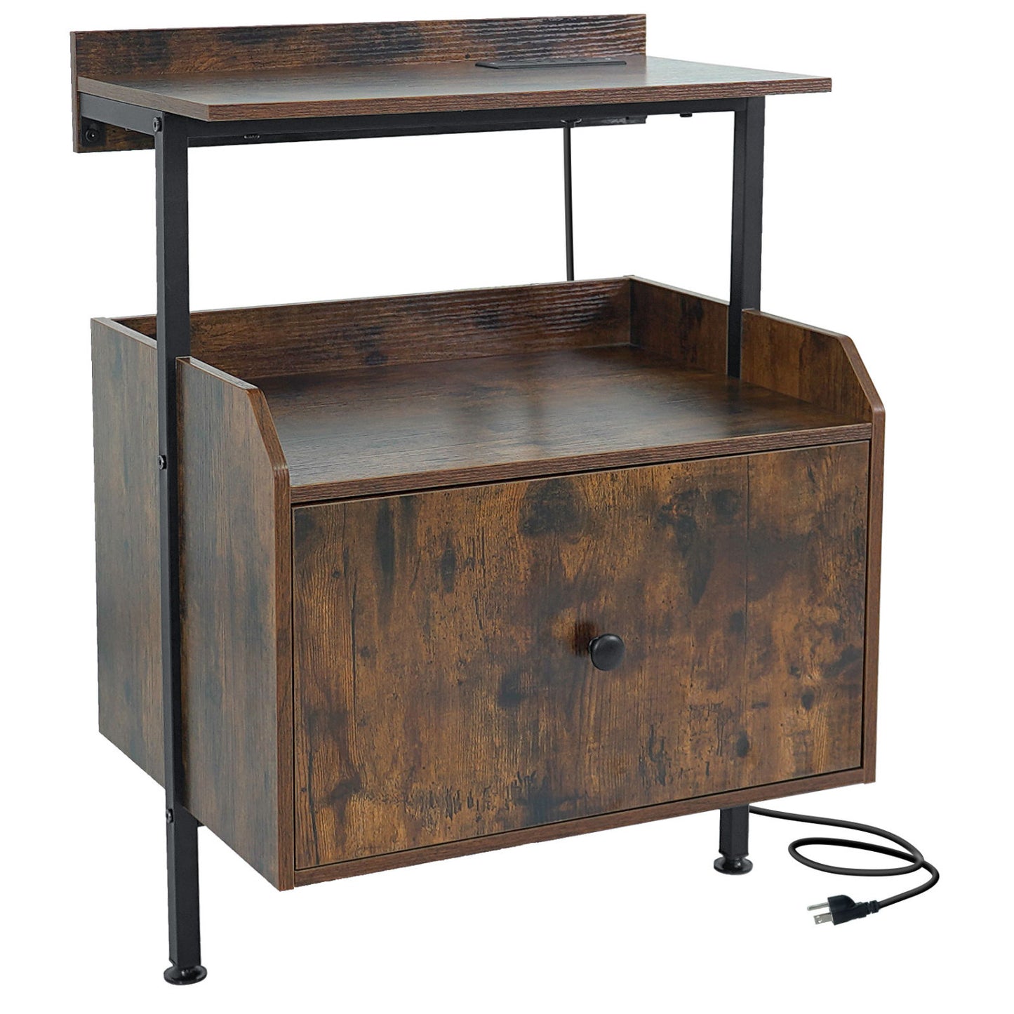 Wall-Mounted Nightstand, LED Lights, Charging Station, Rustic Brown Nightstands Rustic Brown at Gallery Canada