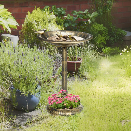28" Vintage Bird Bath, Outdoor Birdbath with Bird Decoration, Bronze Garden Decor Bronze at Gallery Canada