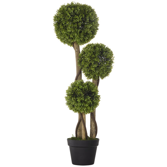 3FT Artificial Boxwood Topiary Tree, Potted Fake Plant, Triple Ball Tree for Indoor and Outdoor, Green - Gallery Canada