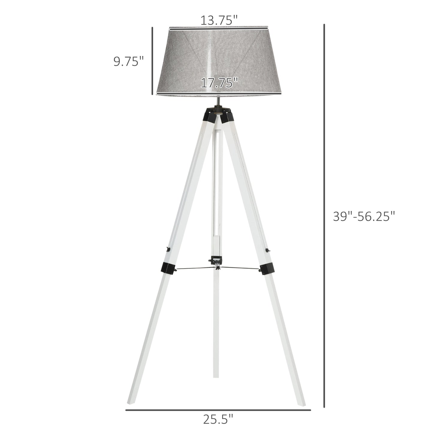 Tripod Floor Lamp, Adjustable Height Wooden Standing Lamp with E26 Lamp Base for Living Room, Bedroom, White and Grey at Gallery Canada