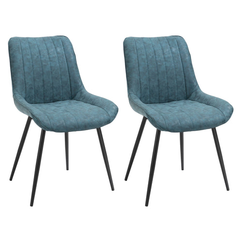 Dining Chairs Set of 2, PU Upholstered Accent Chairs with Metal Legs for Kitchen, Blue