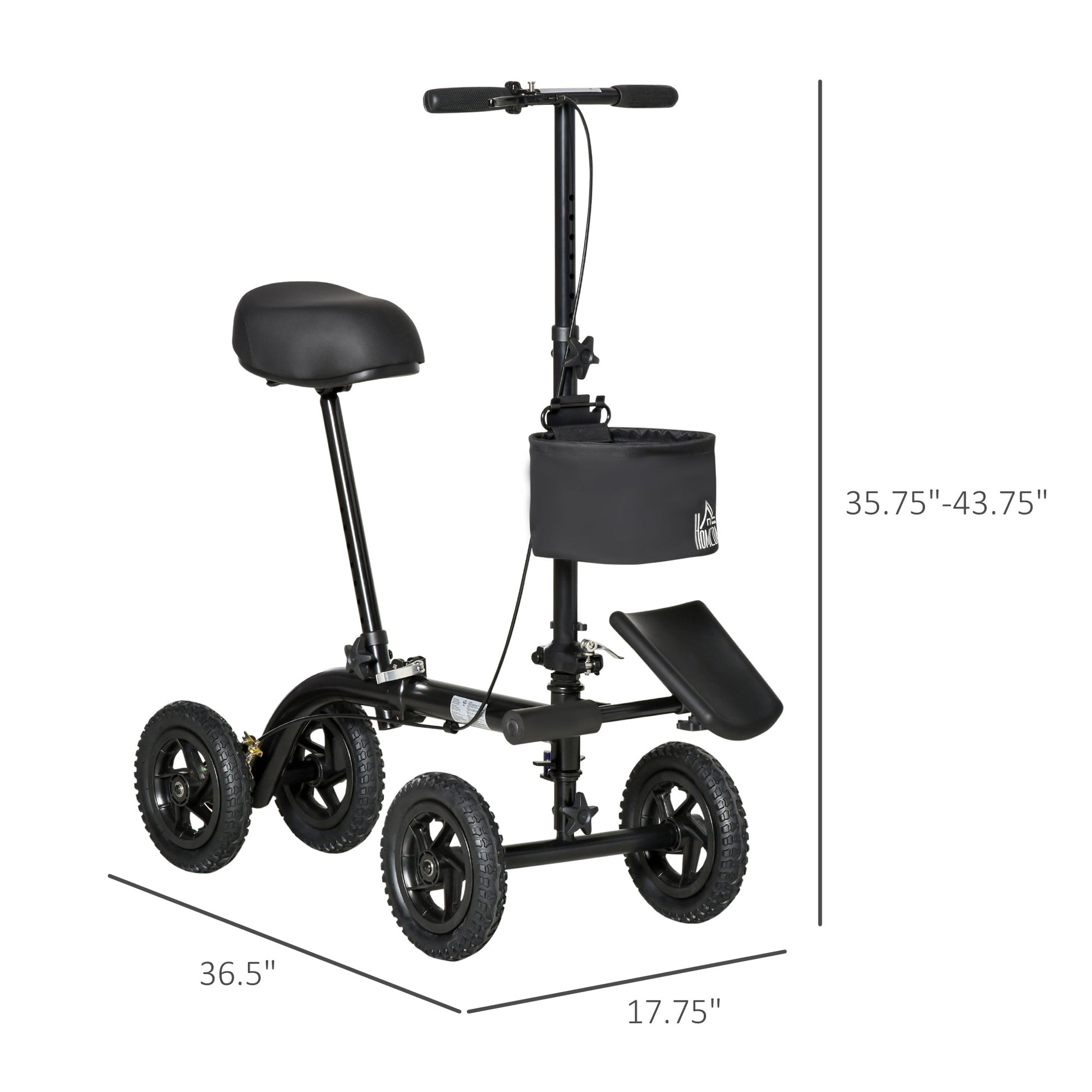 Seated Knee Walker, Foldable Steerable Medical Knee Scooter, Crutch Alternative with Braking System, Storage Bag for Foot Injuries, Black at Gallery Canada