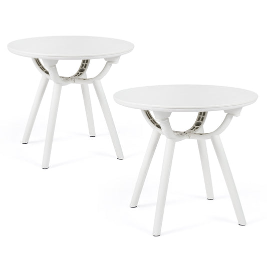 Weather-Resistant Circular End Table, Set of 2, White Patio Coffee Tables White at Gallery Canada