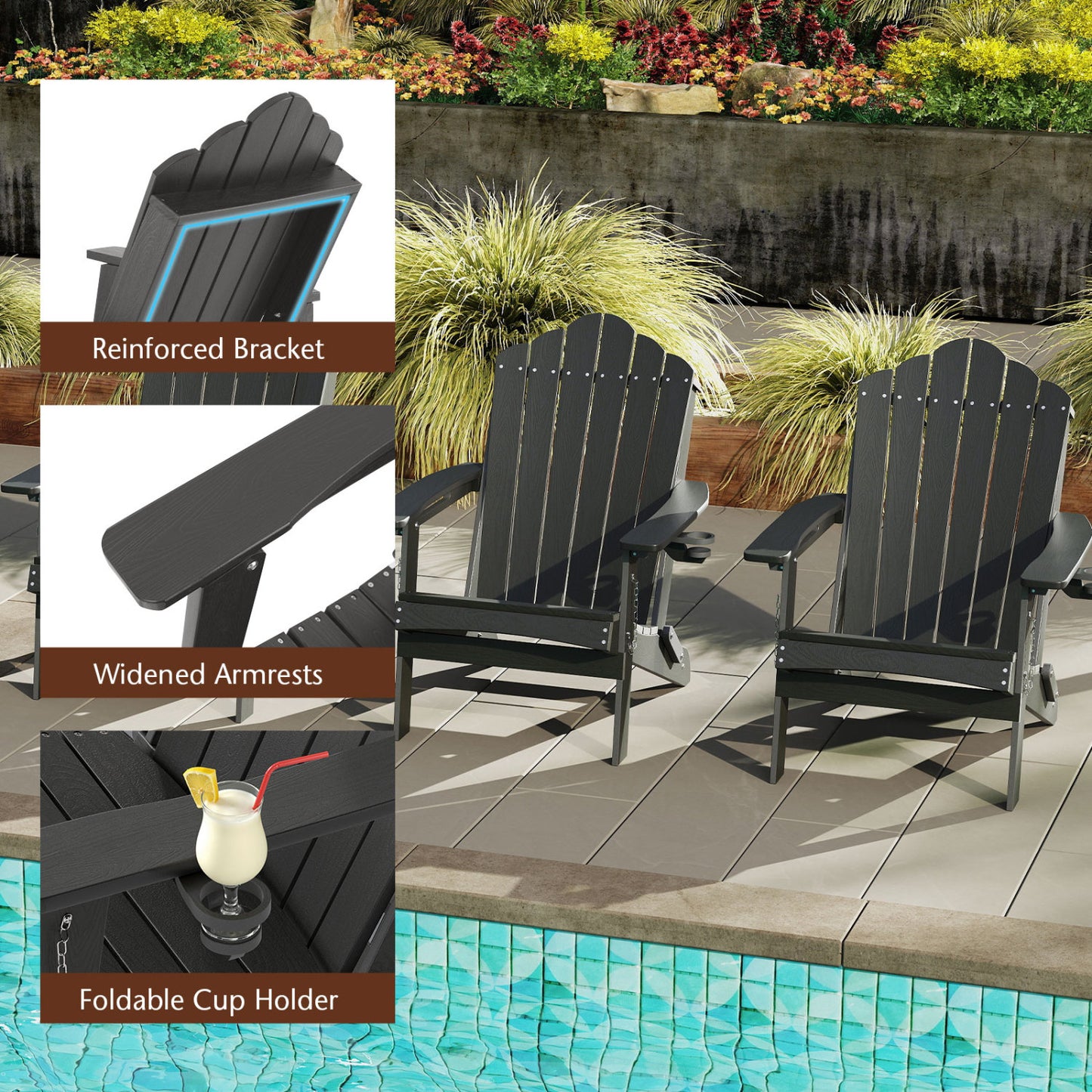 Weather Resistant HDPE Folding Adirondack Chair, Gray Adirondack Chairs at Gallery Canada
