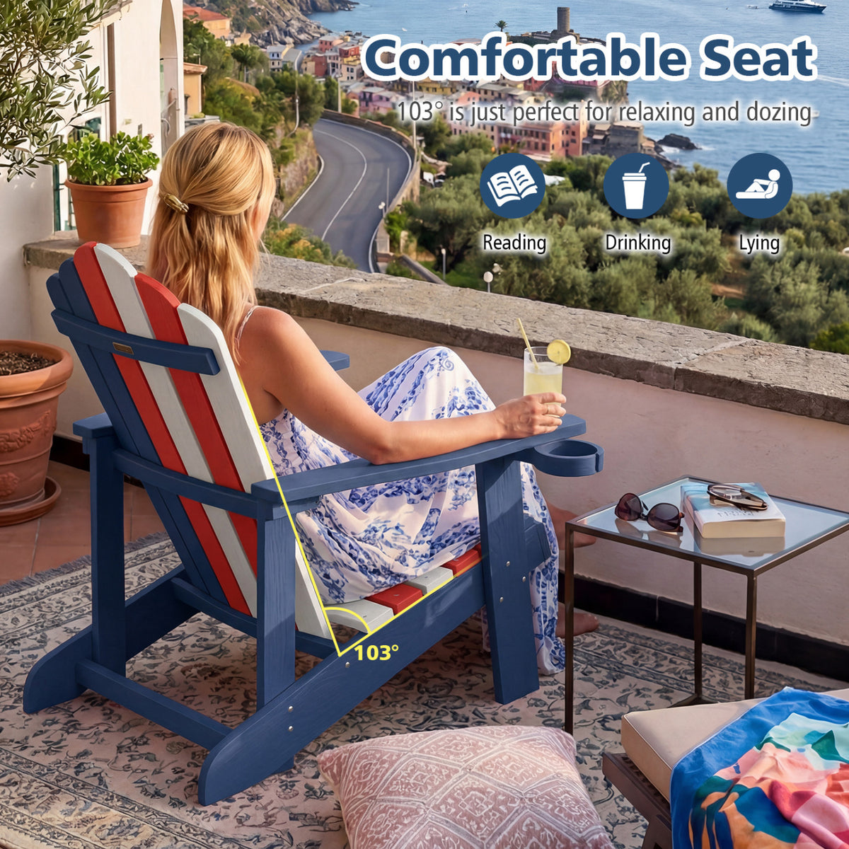 Weather Resistant HIPS Outdoor Adirondack Chair, With Cup Holder, Multicolor Adirondack Chairs at Gallery Canada