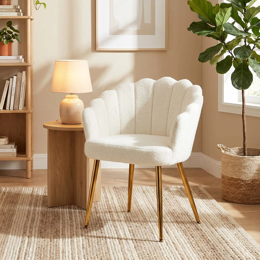 Accent Chair Petal-Back Design Modern Living Room Chair with Metal Legs Cream Accent Chairs Cream, Gold Tone at Gallery Canada