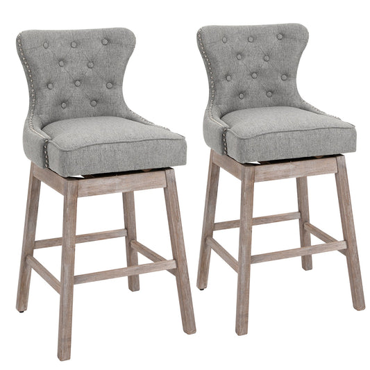 Bar Height Bar Stools Set of 2, 180° Swivel Kitchen Stools, Upholstered Nailhead-Trim Bar Chair, 30" Seat Height with Rubber Wood Legs, Grey at Gallery Canada