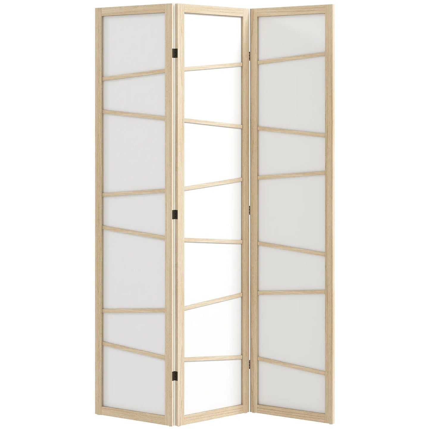 66.9" Folding Room Divider, 3 Panel Wood Frame Partition, Natural Wood Room Dividers at Gallery Canada