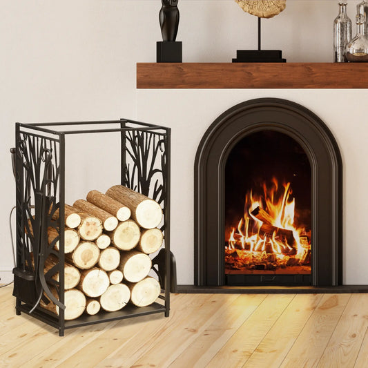 Firewood Rack With 4 Tools, Log Holder, 18.1" x 11.8" x 27.6", Black Firewood Racks Black at Gallery Canada