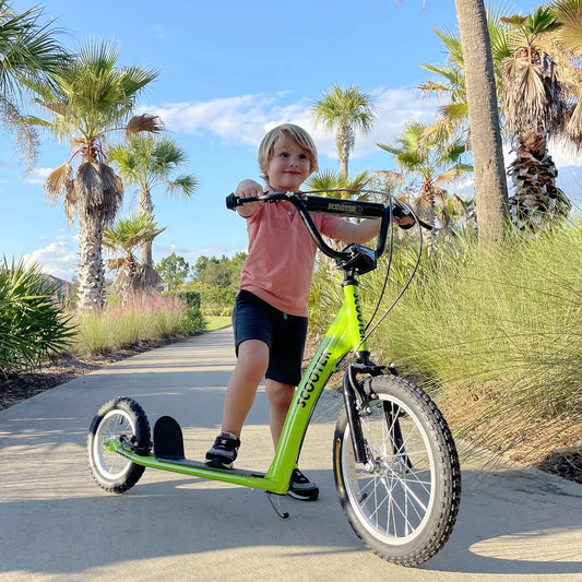 Kids Scooter, Adjustable Handlebar, Dual Brakes, Inflatable Wheels, Age 5+, Green Scooters Green at Gallery Canada