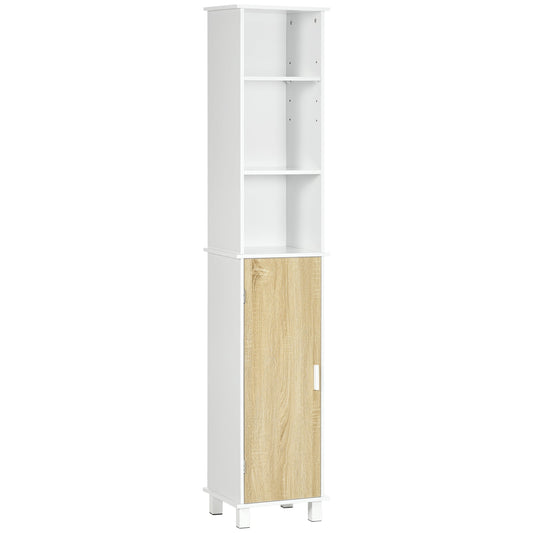 Tall Bathroom Storage Cabinet, Free Standing Bathroom Cabinet Slim Side Organizer w/ 3-Tier Open Shelf, Door, White - Gallery Canada