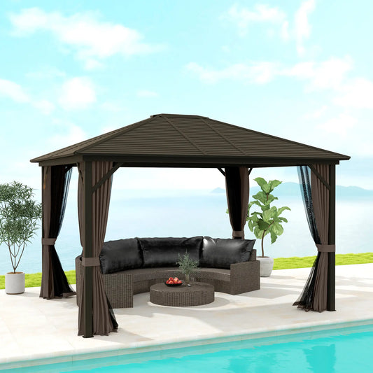 10' x 12' Hardtop Gazebo, Aluminum Frame, Coffee Gazebos Bronze, Coffee, Black at Gallery Canada
