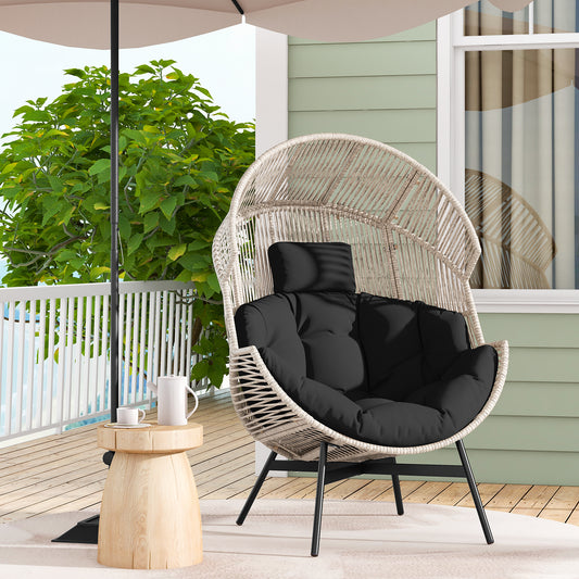 Wicker Oversized Egg Chair With Cushions, Headrest, Black Outdoor Chaise Lounges Black at Gallery Canada