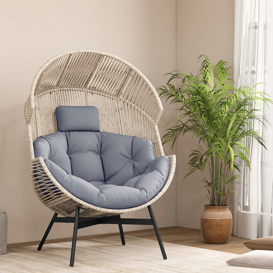 Wicker Oversized Egg Style Chair with Cushions and Headrest, Gray Outdoor Chaise Lounges Gray at Gallery Canada