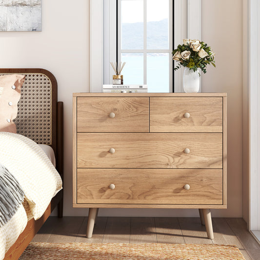 Wide Wooden Dresser with 4 Drawers for Bedroom Living Room, Natural Dressers & Chests Natural at Gallery Canada