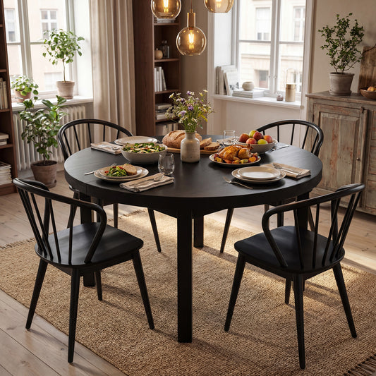 Windsor Dining Chairs Set of 4 with Spindle Backrest, Black Dining Chairs Black at Gallery Canada