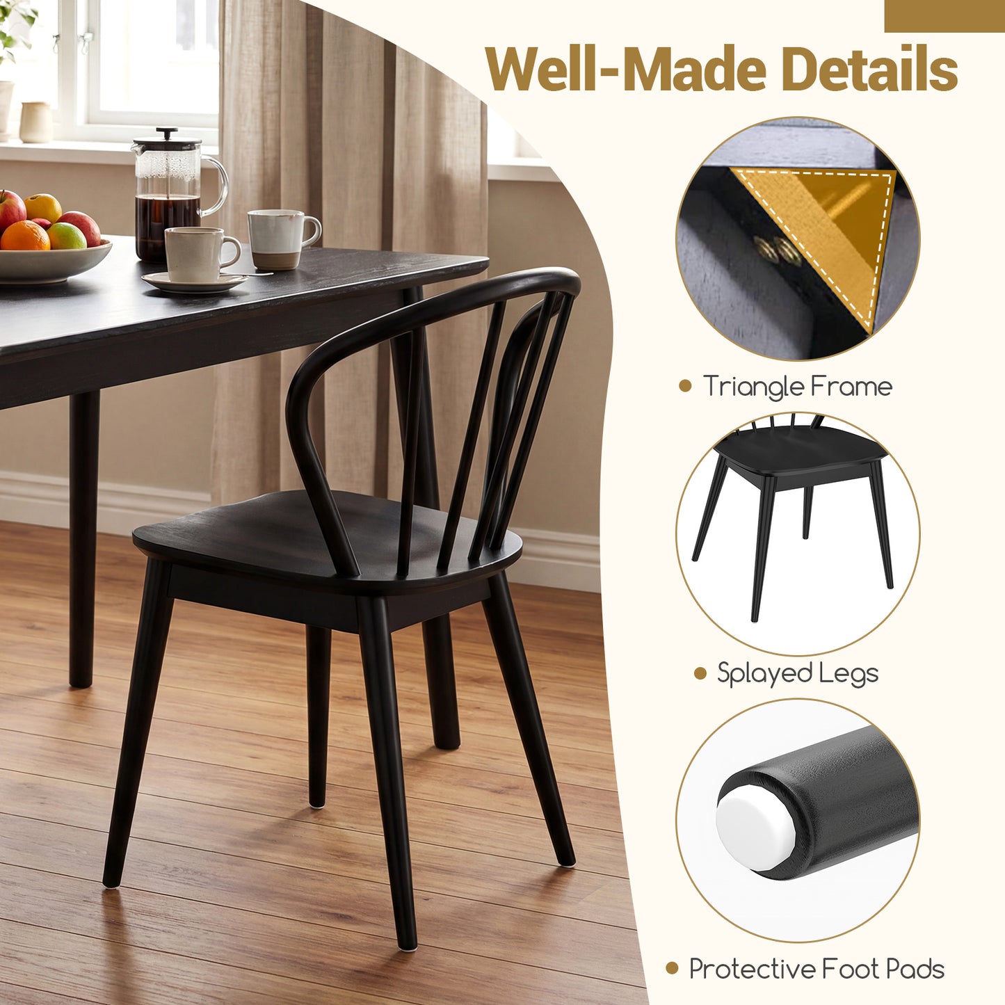 Windsor Dining Chairs Set of 4 with Spindle Backrest, Black Dining Chairs at Gallery Canada