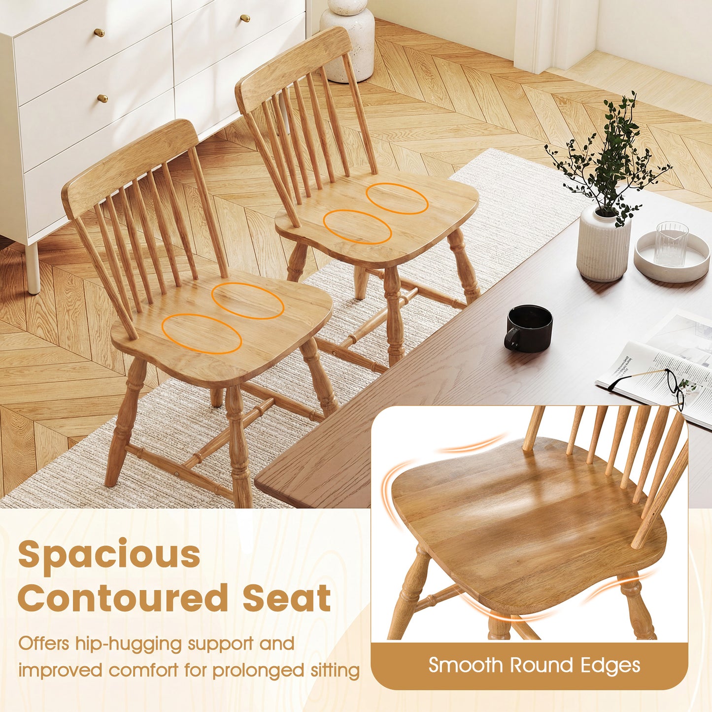 Dining Chairs Set Of 2, Curved Spindle Back, Natural Dining Chairs at Gallery Canada