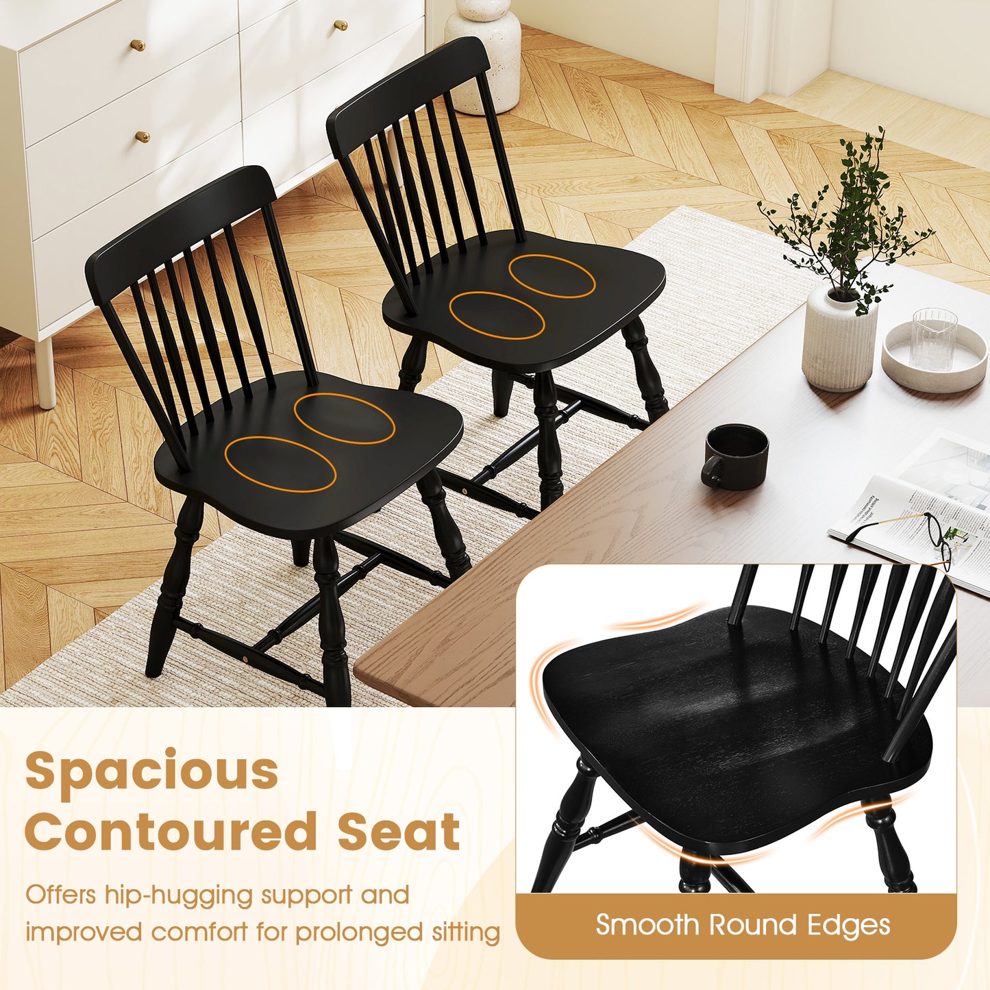 Dining Chairs Set Of 4, Curved Spindle Back, Black Dining Chairs at Gallery Canada